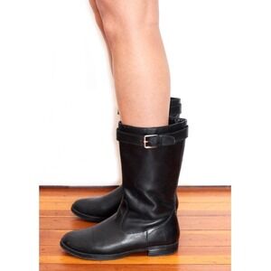 VTG Y2K Sorissa RALPH LAUREN Leather Calf Zipper Riding Boots Black Buckle 8B